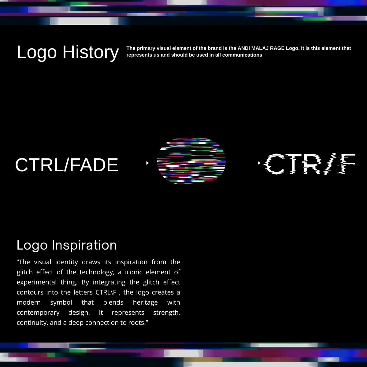 CTRL/FADE logo history from the wordmark through a glitch to a broken mark