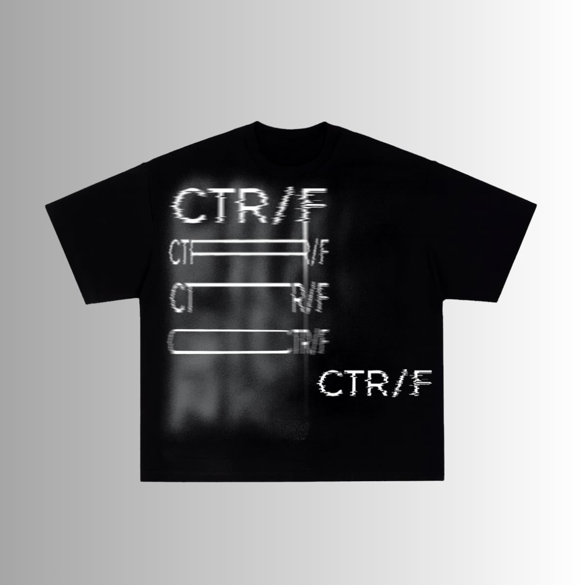 Black t-shirt with a white glitched CTRL/FADE graphic