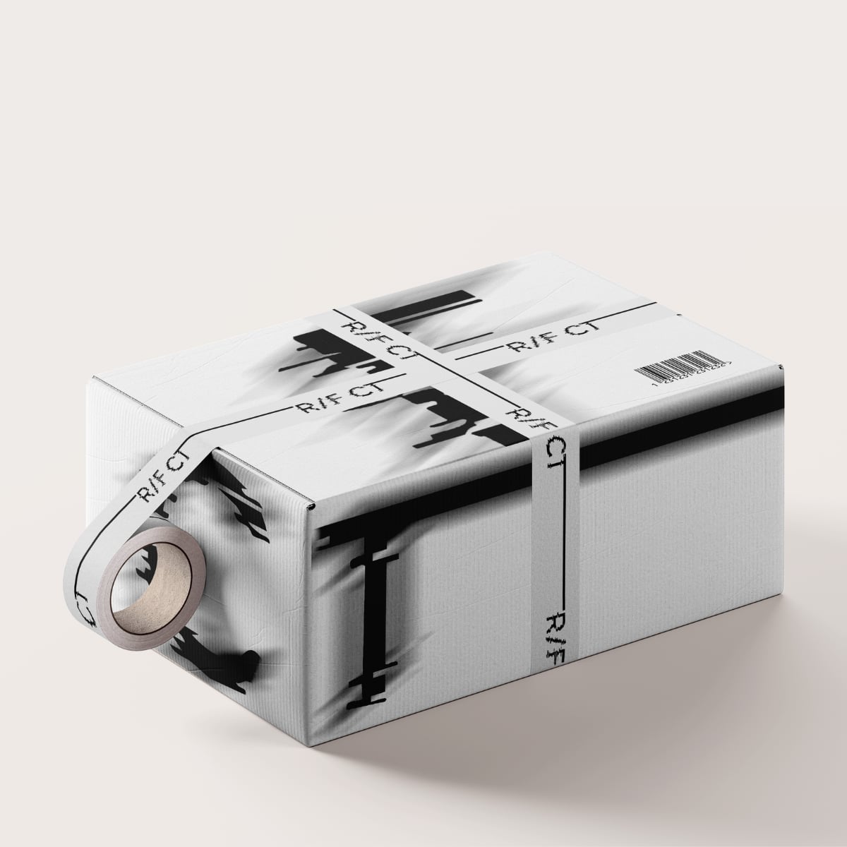 White parcel sealed with CTRL/FADE packing tape