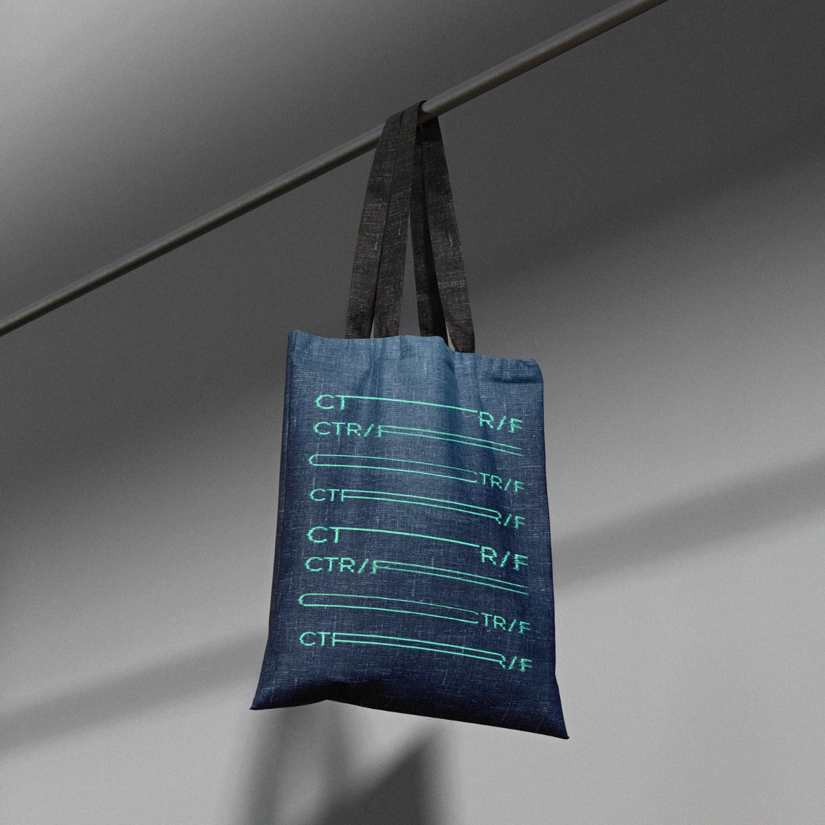 Denim tote bag printed with mint CTRL/FADE rules
