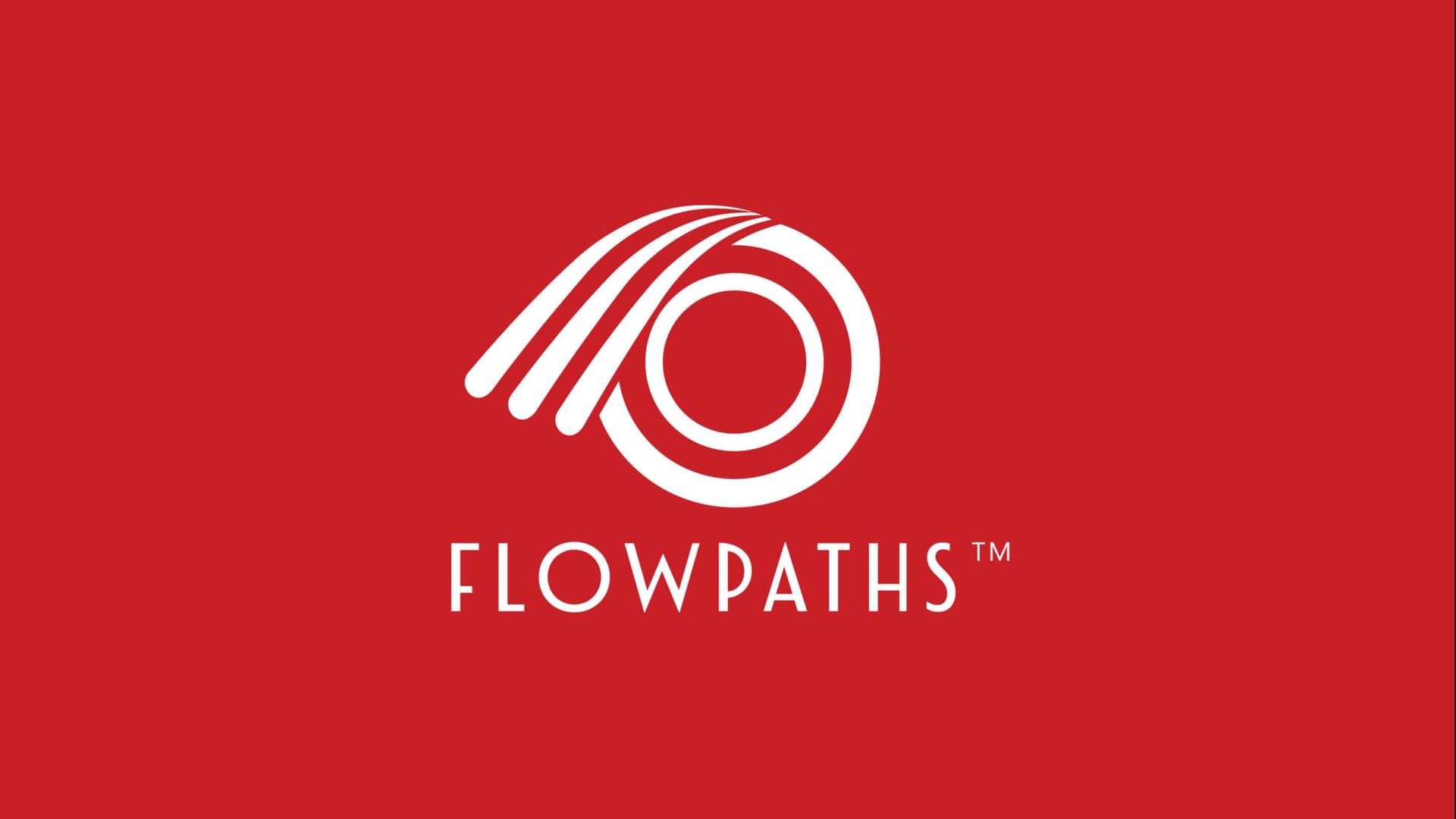 White Flowpaths symbol and wordmark on a red field