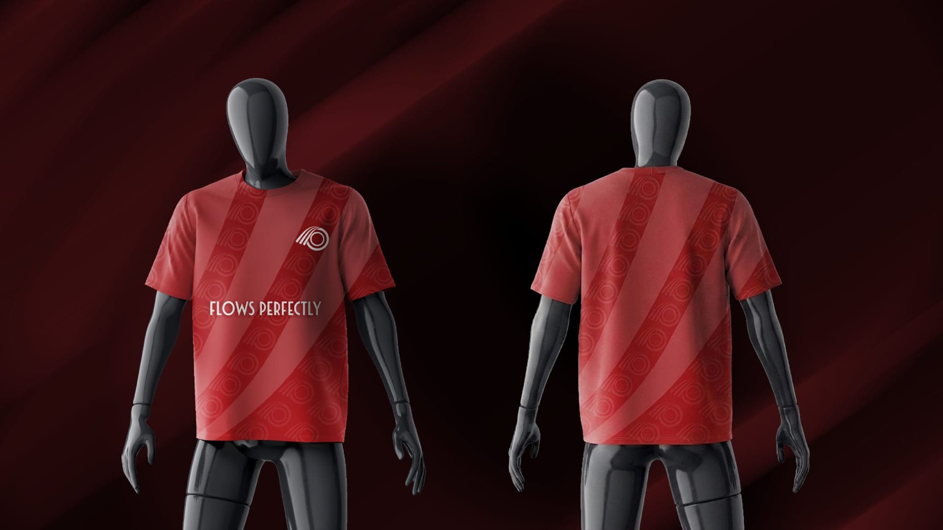 Front and back of a red Flowpaths shirt reading Flows Perfectly