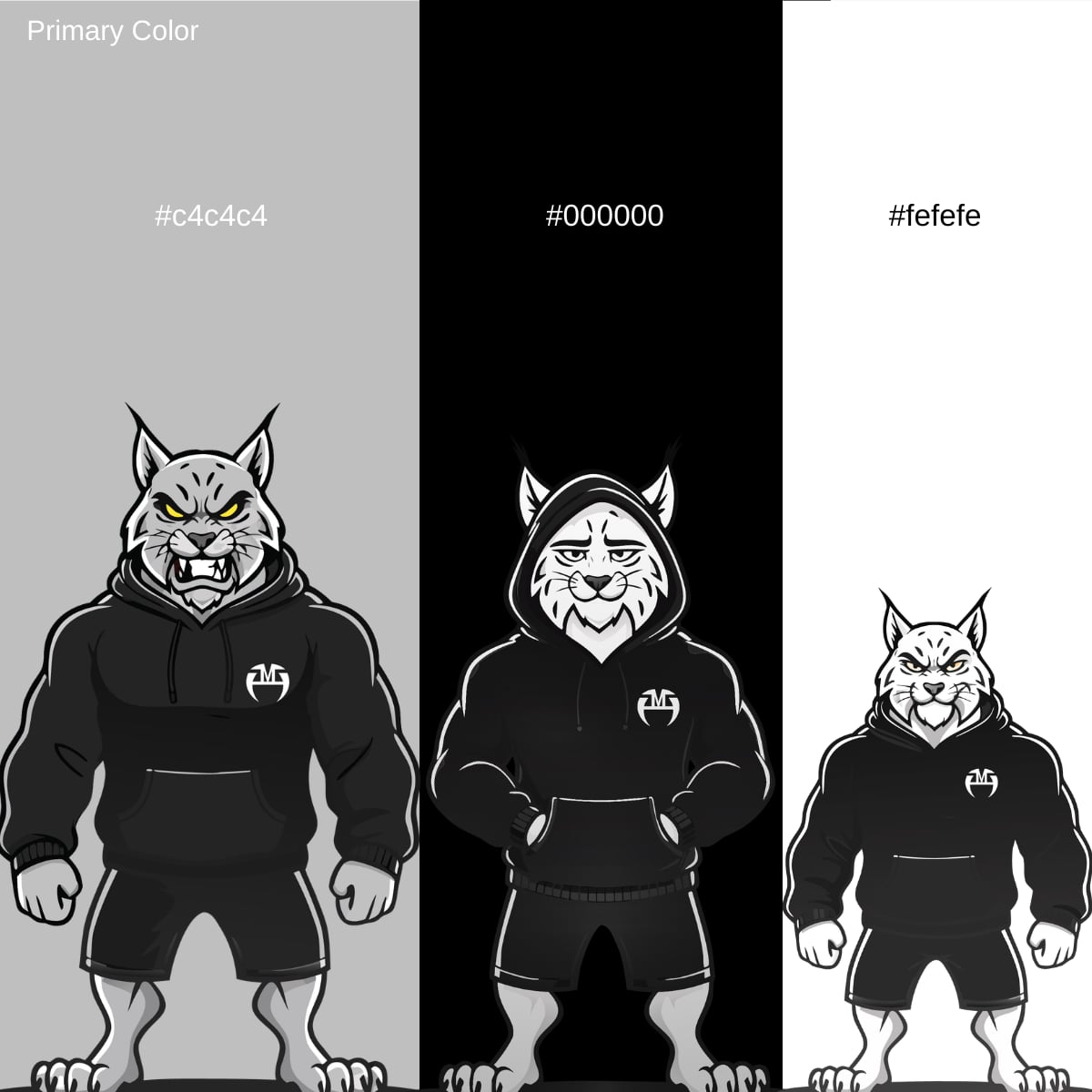 Lynx mascot shown on black, white, and gray