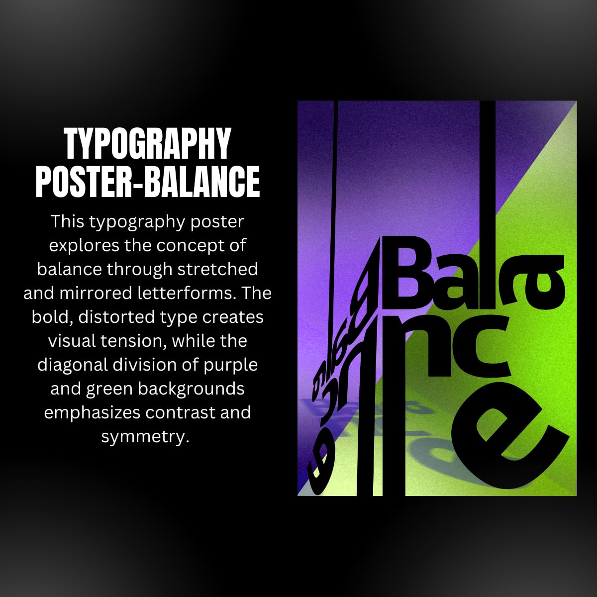 Balance poster beside a note on stretched and mirrored type