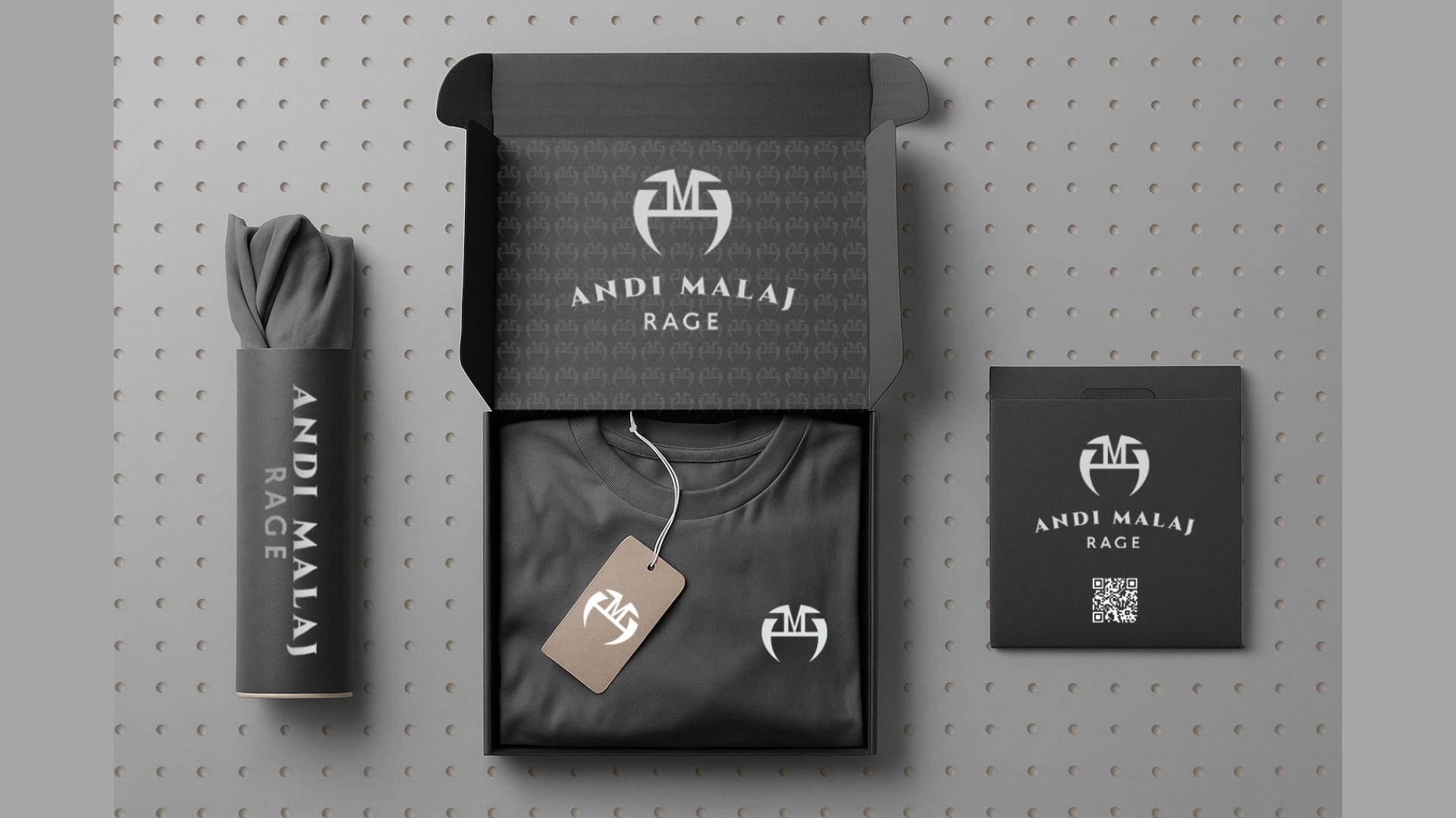 Andi Malaj Rage packaging with a folded shirt, tube, and box