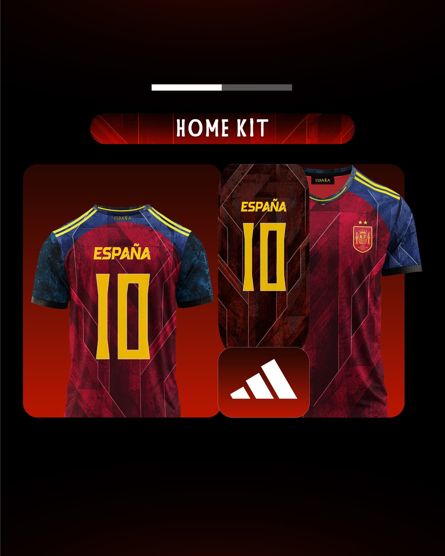 Front and back of the Spain home kit with number 10