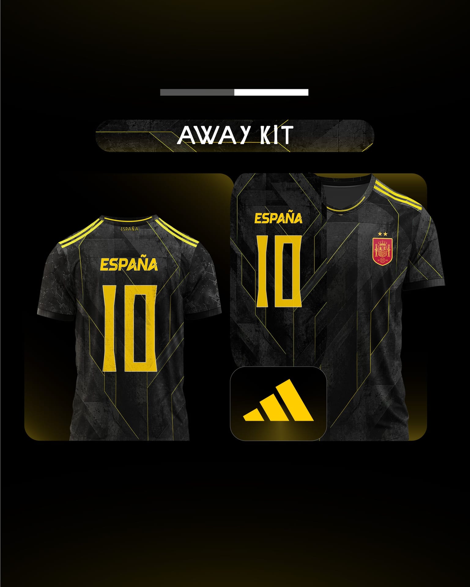 Front and back of the black Spain away kit